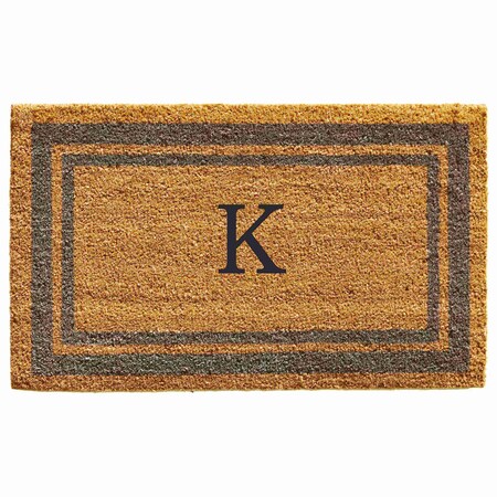 Monogram Door Mat, Natural, Periwinkle, 18 in W x 30 in L